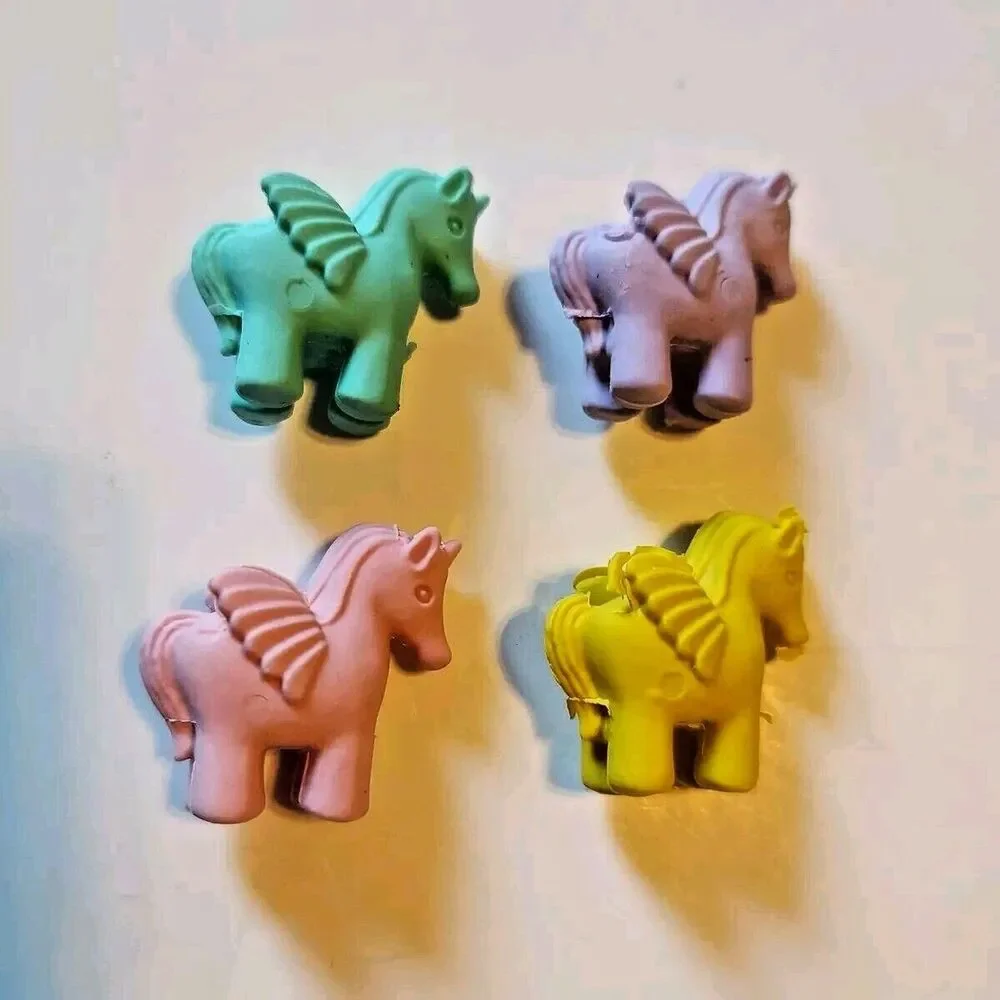 Lot of 4 Unicorn Erasers Party Favors Pastel Colors Flying Horse Animal Wings